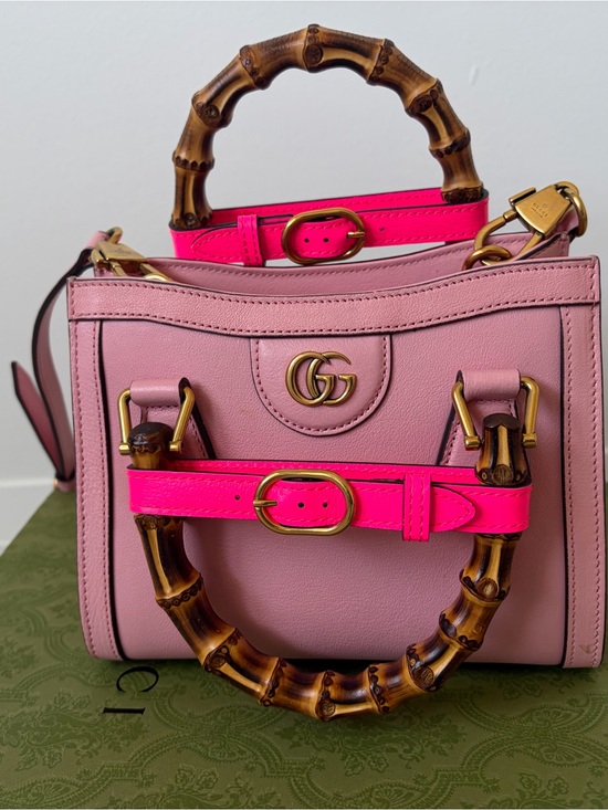 Gucci Handbags - Gucci Pink Leather Mini Top-Handle Bag with Bamboo Handles and Neon Pink Strap